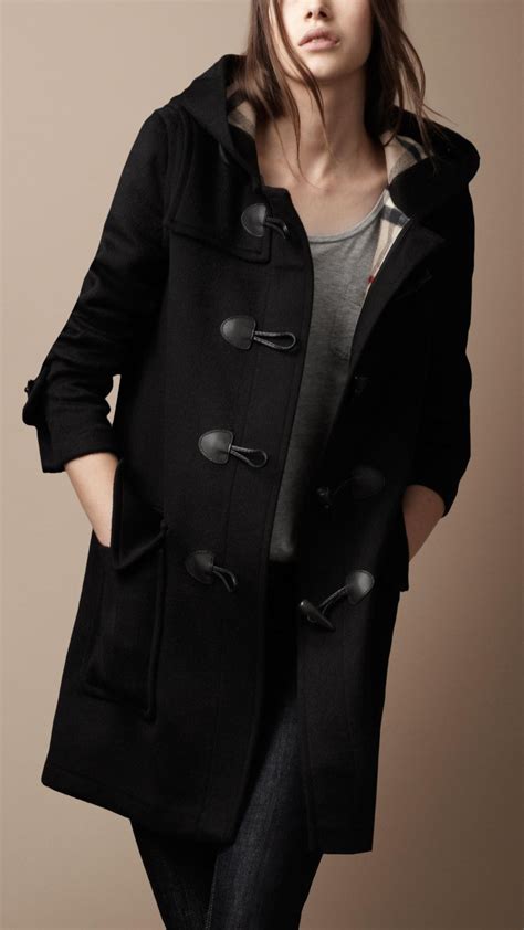 black burberry coat with plaid cuffs|Burberry duffle coat women's.